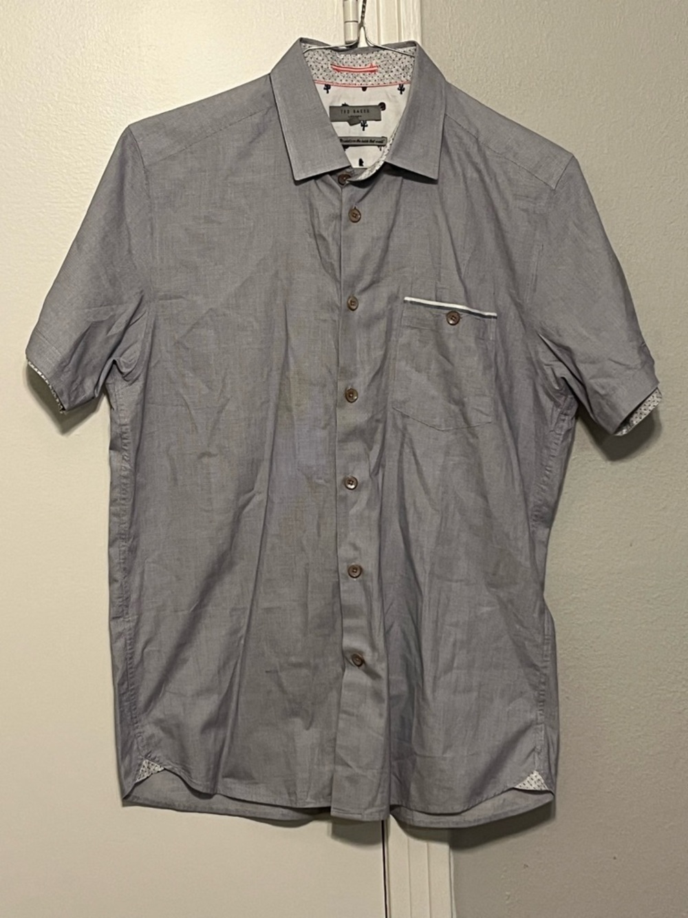 Ted Baker London Light Gray Short-Sleeve Button-Down Shirt Size 4/L